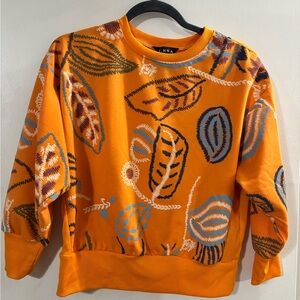 J. ANNA Vibrant Orange Leaf Patterned Sweatshirt Size Small Boutique